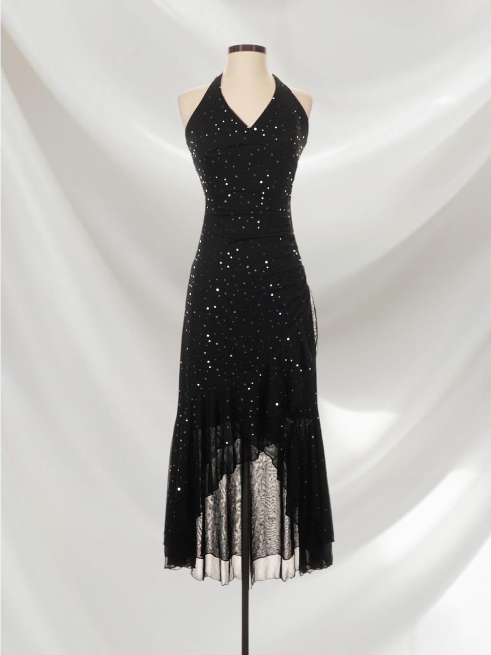 Taboo Black Halter Midi Dress with Sparkle Accents